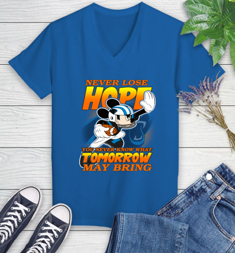 Carolina Panthers NFL Football Mickey Disney Never Lose Hope Women's V-Neck T-Shirt 10