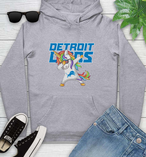 Detroit Lions NFL Football Funny Unicorn Dabbing Sports Youth Hoodie 6