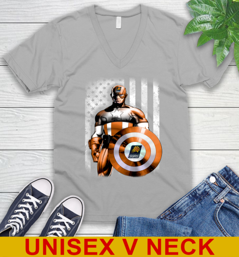 Phoenix Suns NBA Basketball Captain America Marvel Avengers American Flag Shirt V-Neck T-Shirt 3