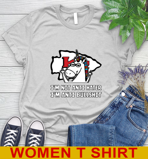 Kansas City Chiefs NFL Football Unicorn I'm Not Anti Hater I'm Anti Bullshit Women's T-Shirt