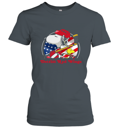 wlxf detroit red wings ice hockey snoopy and woodstock nhl ladies t shirt 20 front dark heather