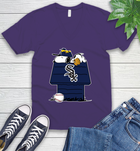 MLB Chicago White Sox Snoopy Woodstock The Peanuts Movie Baseball T Shirt V-Neck T-Shirt 10