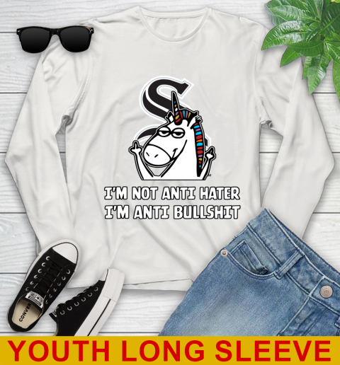 Chicago White Sox MLB Baseball Unicorn I'm Not Anti Hater I'm Anti Bullshit Youth Long Sleeve 12