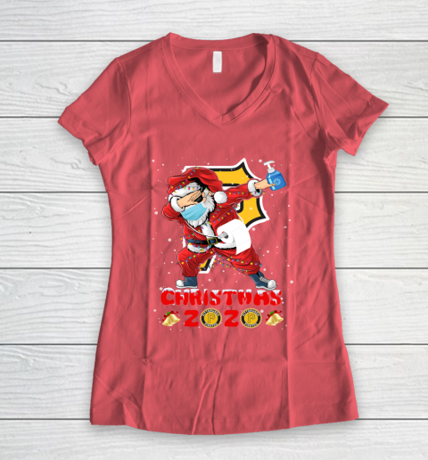 Pittsburgh Pirates Funny Santa Claus Dabbing Christmas 2020 MLB Women's V-Neck T-Shirt 4