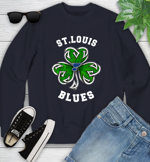 NHL St.Louis Blues Three Leaf Clover St Patrick's Day Hockey Sports Youth Sweatshirt 2