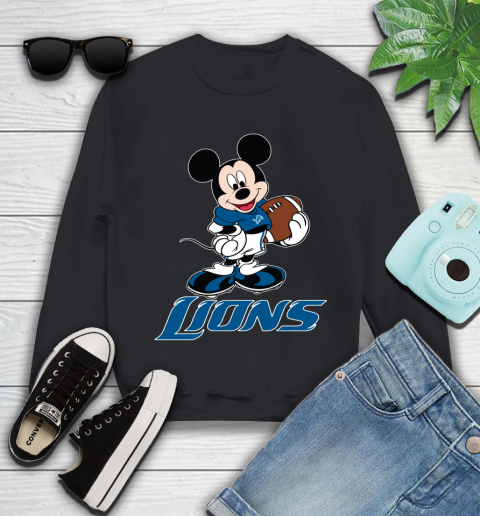 NFL Football Detroit Lions Cheerful Mickey Mouse Shirt Youth Sweatshirt