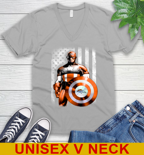 Denver Broncos NFL Football Captain America Marvel Avengers American Flag Shirt V-Neck T-Shirt 3