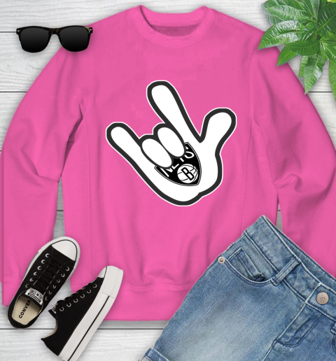 Brooklyn Nets NBA Basketball Mickey Rock Hand Disney Youth Sweatshirt 7