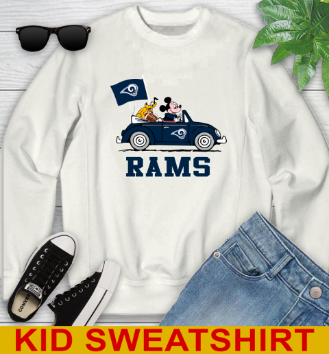 NFL Football Los Angeles Rams Pluto Mickey Driving Disney Shirt Youth Sweatshirt