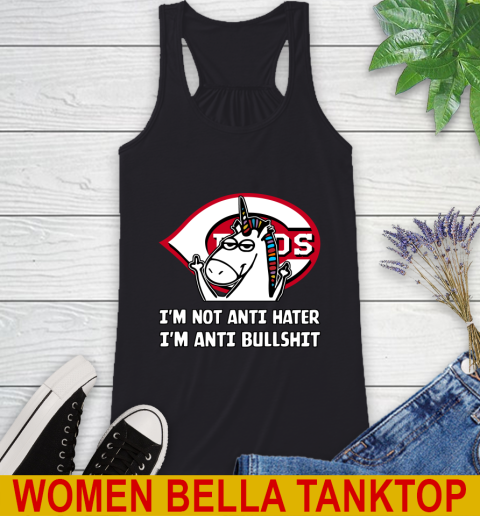 Cincinnati Reds MLB Baseball Unicorn I'm Not Anti Hater I'm Anti Bullshit Racerback Tank 2