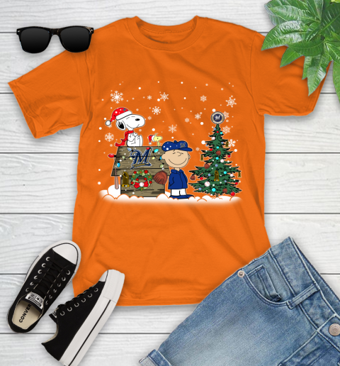 MLB Milwaukee Brewers Snoopy Charlie Brown Christmas Baseball Commissioner's Trophy Youth T-Shirt 9