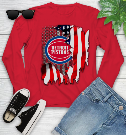 Detroit Pistons NBA Basketball American Flag Youth Long Sleeve 11