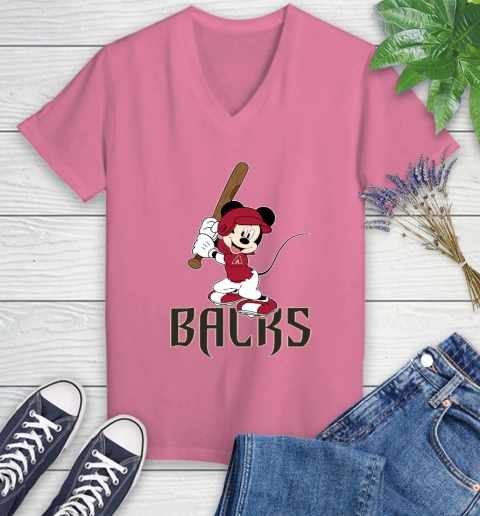 MLB Baseball Arizona Diamondbacks Cheerful Mickey Mouse Shirt Women's V-Neck T-Shirt 11