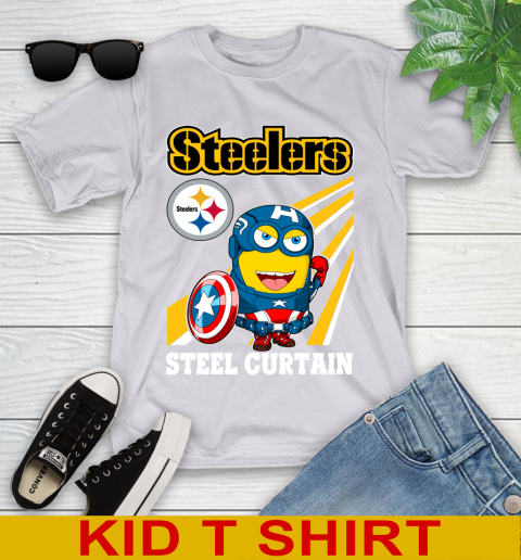 NFL Football Pittsburgh Steelers Captain America Marvel Avengers Minion Shirt Youth T-Shirt 4