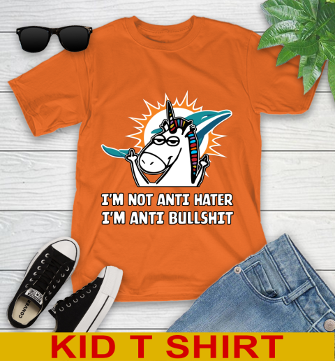 Miami Dolphins NFL Football Unicorn I'm Not Anti Hater I'm Anti Bullshit Youth T-Shirt 7