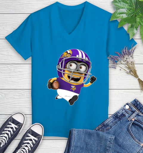 NFL Minnesota Vikings Minions Disney Football Sports Women's V-Neck T-Shirt 7