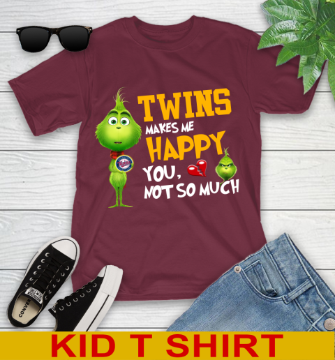 MLB Minnesota Twins Makes Me Happy You Not So Much Grinch Baseball Sports Youth T-Shirt 5
