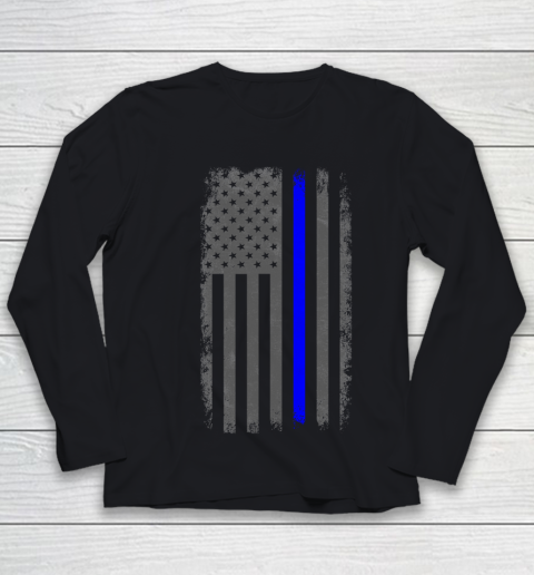 Vertical Thin Blue Line American Flag Youth Long Sleeve