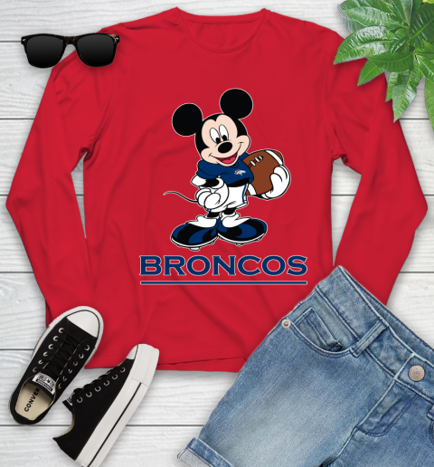 NFL Football Denver Broncos Cheerful Mickey Mouse Shirt Youth Long Sleeve 11