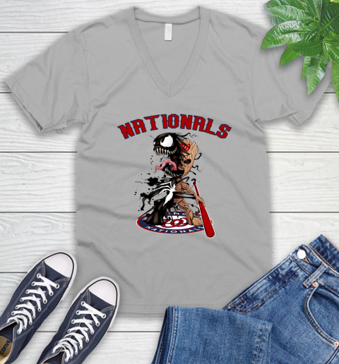 MLB Washington Nationals Baseball Venom Groot Guardians Of The Galaxy V-Neck T-Shirt 4