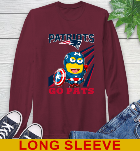NFL Football New England Patriots Captain America Marvel Avengers Minion Shirt Long Sleeve T-Shirt 7