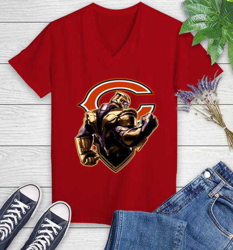 NFL Thanos Avengers Endgame Football Sports Chicago Bears Women's V-Neck T-Shirt 12