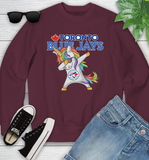 Toronto Blue Jays MLB Baseball Funny Unicorn Dabbing Sports Youth Sweatshirt 5