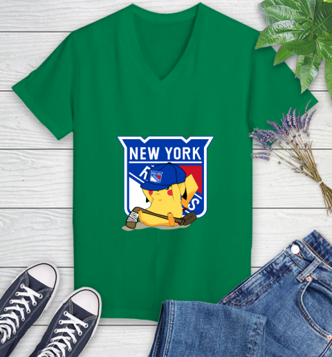 NHL Pikachu Hockey Sports New York Rangers Women's V-Neck T-Shirt 5