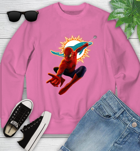 NFL Spider Man Avengers Endgame Football Miami Dolphins Youth Sweatshirt 7