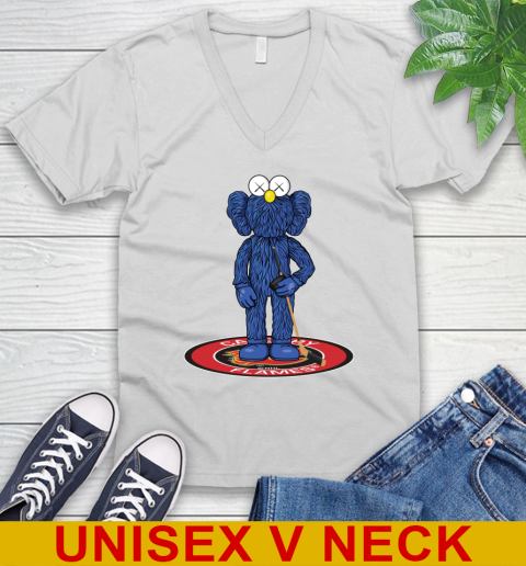 NHL Hockey Calgary Flames Kaws Bff Blue Figure Shirt V-Neck T-Shirt
