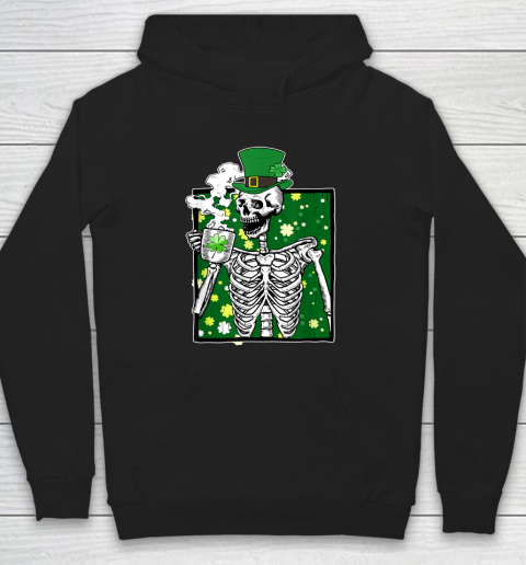 Leprechaun Top Hat Skeleton Drinking Coffee St Patrick's Day Hoodie