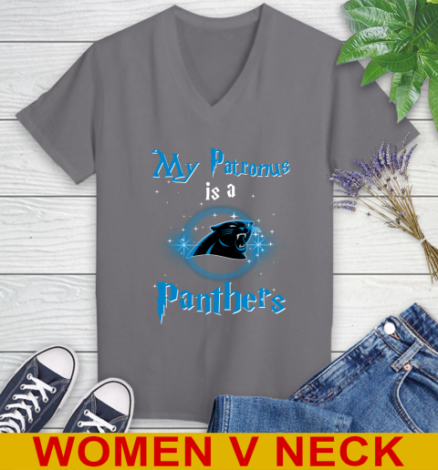 NFL Football Harry Potter My Patronus Is A Carolina Panthers Women's V-Neck T-Shirt 11