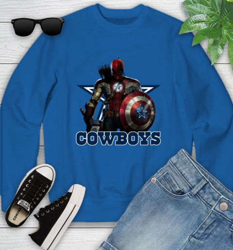 NFL Captain America Thor Spider Man Hawkeye Avengers Endgame Football Dallas Cowboys Youth Sweatshirt 8