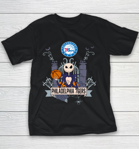 NBA Philadelphia 76ers Basketball Jack Skellington Halloween Youth T-Shirt