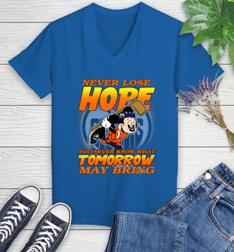 Edmonton Oilers NHL Hockey ootball Mickey Disney Never Lose Hope Women's V-Neck T-Shirt 10