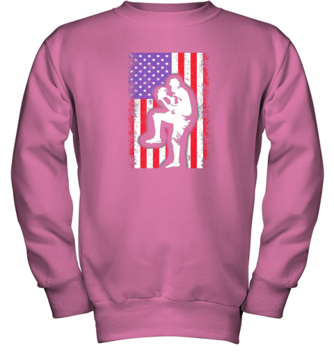 nwzu vintage usa american flag baseball player team gift youth sweatshirt 47 front safety pink
