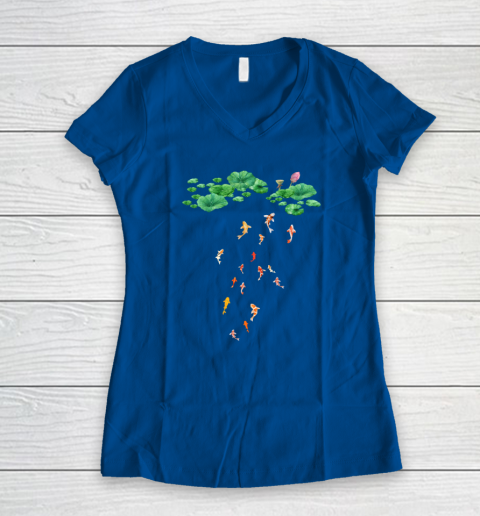 Watercolor Japanese Koi Fish Goldfish Lily Pad Lotus Leaf Shirt Women's V-Neck T-Shirt 5