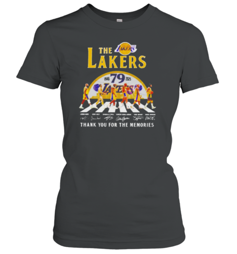 Los Angeles Lakers Abbey Road 79th Anniversary 1946 2025 Thank You For The Memories Signature Women's T-Shirt