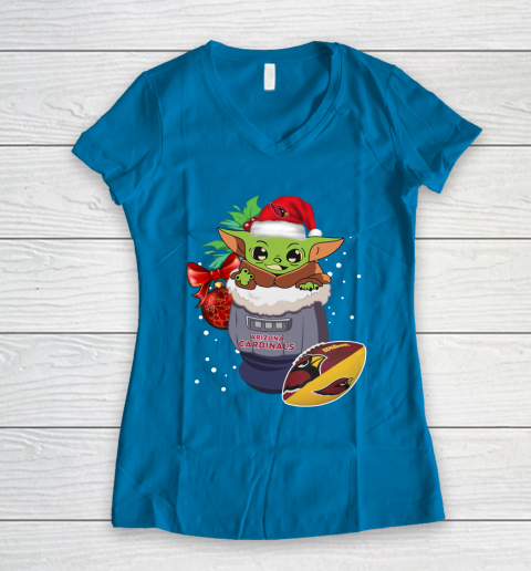 Arizona Cardinals Christmas Baby Yoda Star Wars Funny Happy NFL Women's V-Neck T-Shirt 7