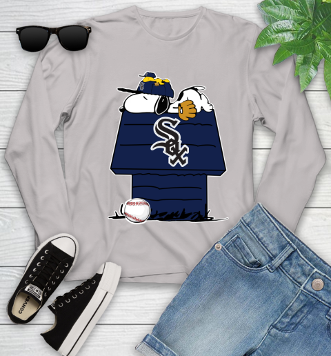 MLB Chicago White Sox Snoopy Woodstock The Peanuts Movie Baseball T Shirt Youth Long Sleeve 12