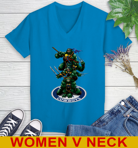 NFL Football Dallas Cowboys Teenage Mutant Ninja Turtles Shirt Women's V-Neck T-Shirt 8