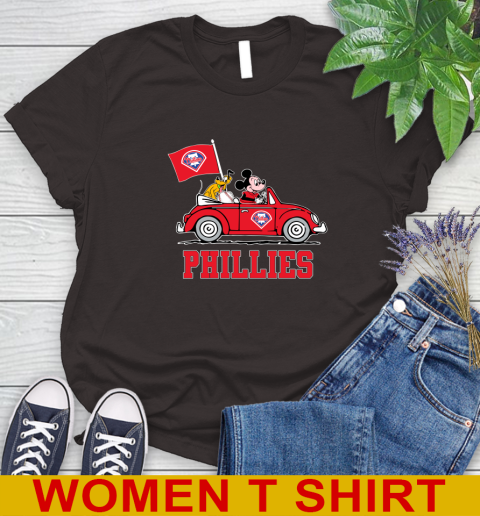 MLB Baseball Philadelphia Phillies Pluto Mickey Driving Disney Shirt Women's T-Shirt 8