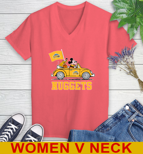 NBA Basketball Denver Nuggets Pluto Mickey Driving Disney Shirt Women's V-Neck T-Shirt 7