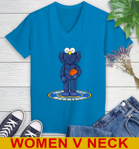 NBA Basketball Golden State Warriors Kaws Bff Blue Figure Shirt Women's V-Neck T-Shirt - Image 9