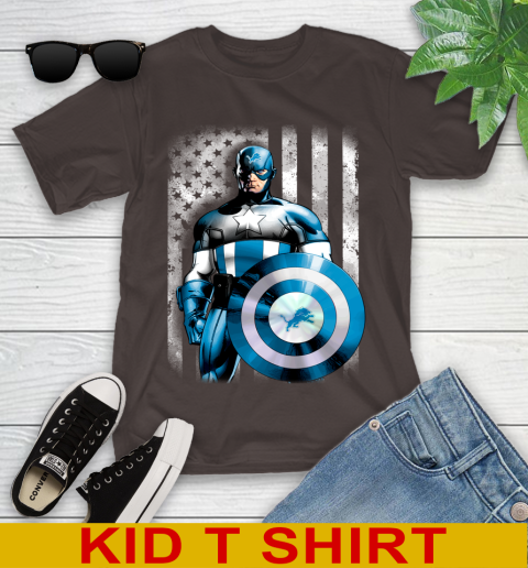 Detroit Lions NFL Football Captain America Marvel Avengers American Flag Shirt Youth T-Shirt 6
