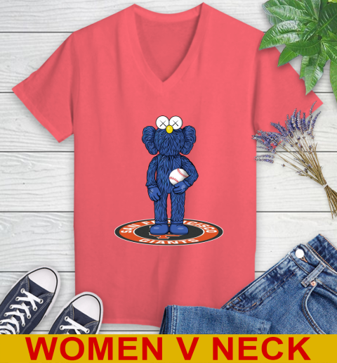 MLB Baseball San Francisco Giants Kaws Bff Blue Figure Shirt Women's V-Neck T-Shirt 7