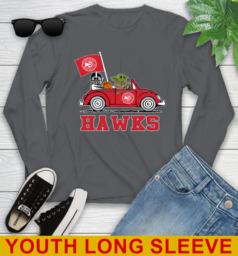 NBA Basketball Atlanta Hawks Darth Vader Baby Yoda Driving Star Wars Shirt Youth Long Sleeve 9