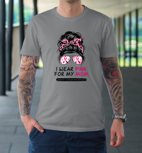 I Wear Pink For My Mom Breast Cancer Awareness Girls Support T-Shirt 3