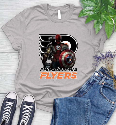 NHL Captain America Thor Spider Man Hawkeye Avengers Endgame Hockey Philadelphia Flyers Women's T-Shirt 10