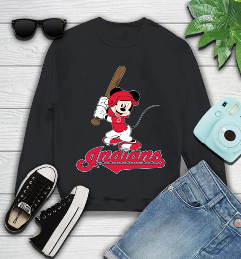 MLB Baseball Cleveland Indians Cheerful Mickey Mouse Shirt Youth Sweatshirt